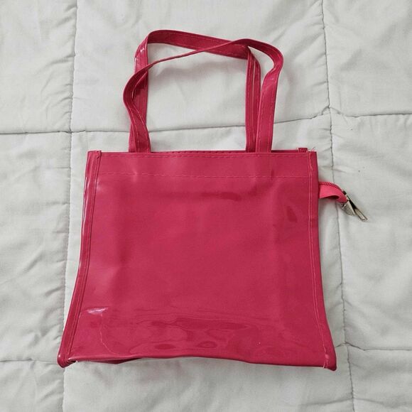 Ted Baker London Tote Bag Small Pink Glossy PVC with White Bow Zip Closure - Picture 3 of 7